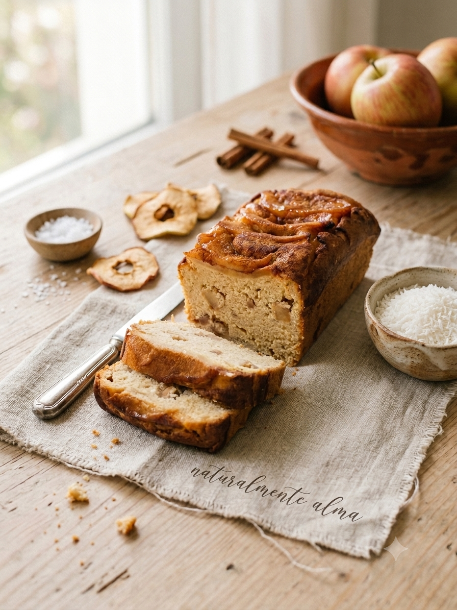 Bizcocho de coco, manzana y canela