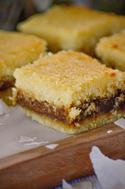 Cuadrado de coco y dulce de leche
